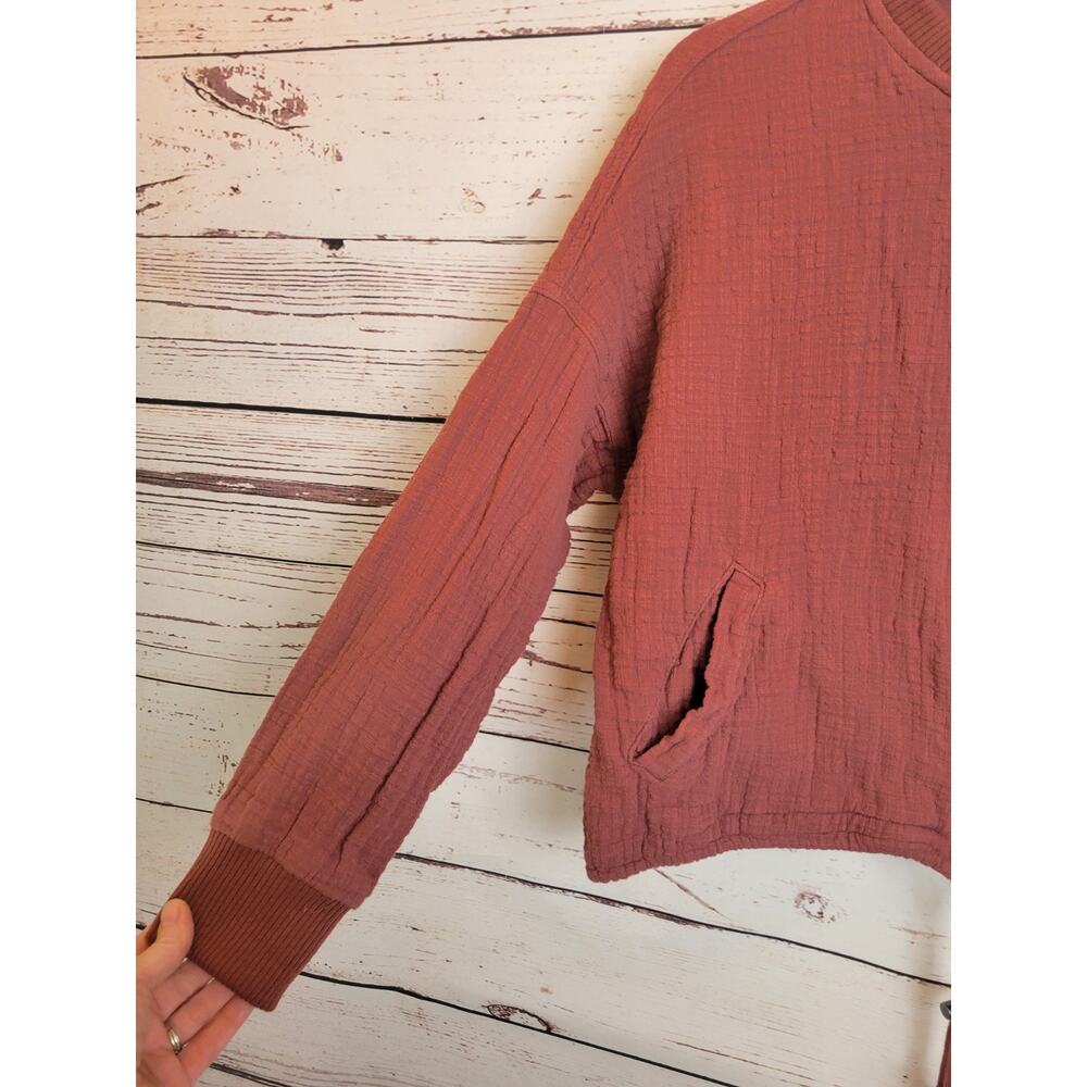 Natural Reflections Bomber Jacket Women's Sz Medium Brownish Red Crinkle Cropped - Picture 7 of 10
